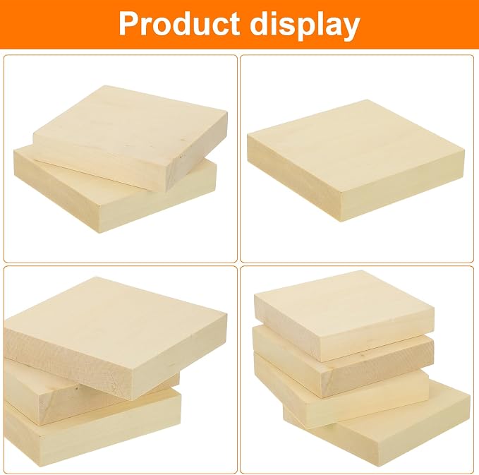 MECCANIXITY 4Pcs Basswood Carving Block, 0.8"x4"x4" Square Wooden Dowels Blocks - Image 4