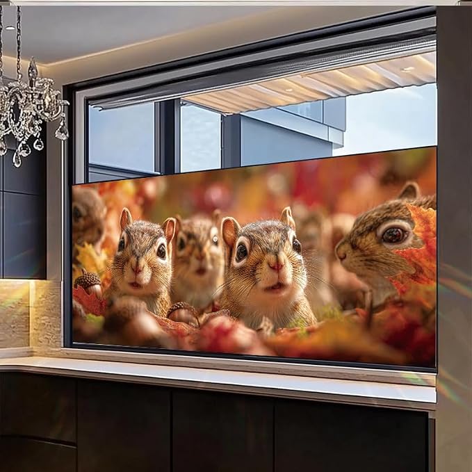 Autumn Squirrel Window Film 17.7 x 39.3 Inch Static Cling Fall Leaves Acorns - Image 5