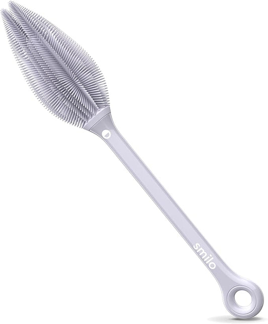 Smilo Silicone Baby Bottle Brush - Soft Touch Baby Bottle Cleaner with Flexible Twin Tip to get Cups, Glasses and Baby Bottles Extra Clean - Food-Grade Silicone, Dishwasher Safe & BPA-Free - Gray