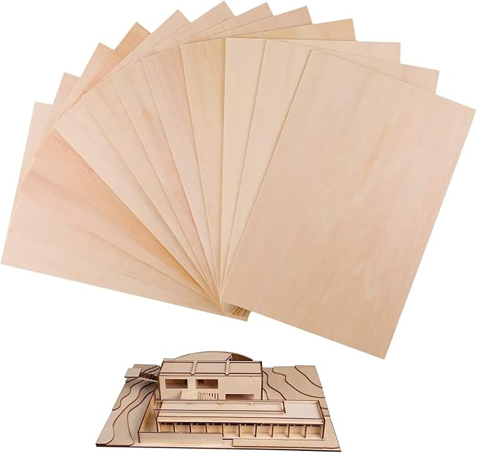 12 Pack Basswood Sheets 1/8 x 8x12 Inch Thin Plywood Sheets by iUoczi