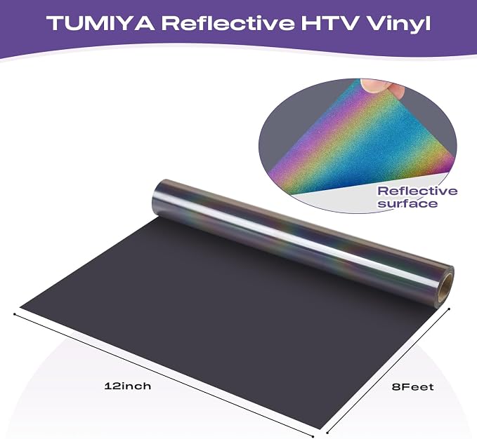 TUMIYA Heat Transfer Vinyl Reflective Rainbow HTV Roll, Reflective HTV Vinyl - Image 2
