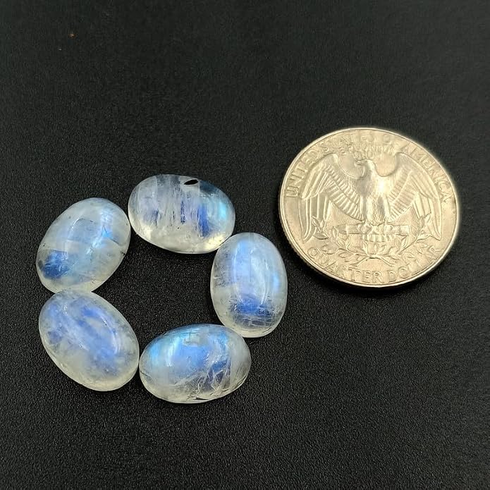 SGM Shop™ Natural Rainbow Moonstone Calibrated Oval Shape 5Pcs Cabochon Loose - Image 2