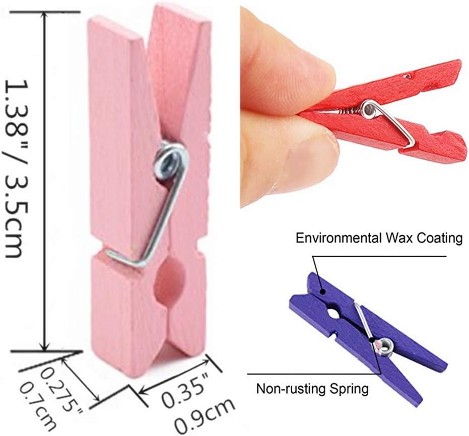 DurReus Tiny Wood Clips Travel Clothespins Miniature Clothes Pins for Wedding Arts Crafts Ornaments Packing with Twine Pack 50 Red