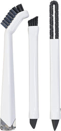 Small Cleaning Brush Set 3pcs—Crevice Brushes for Cleaning—Scrub Brushes Set with Silicone Tipped Scrub Brush—Stiff Handle Miniature Cleaning Brush for Kitchen Uensils, Tight Spaces, Tub, Shower