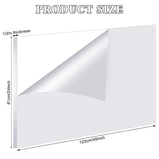 Roowest 2 Pcs 24 x 48 Inch, 1/2 Inch Thick Clear Acrylic Sheets Plastic - Image 2