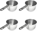 1 Cup Stainless Steel Measuring Cup | Sturdy Metal 250 ml | 240 cc | 8 oz | Single Cup for Wet and Dry Ingredients | Great for use as 1 Cup Dog Food Scoop - 4 PK