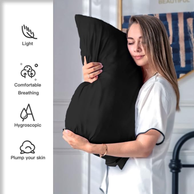 Silk Pillow Cases 2 Pack, Soft Breathable and Sliky Standard Size Pillow Cases - Image 3