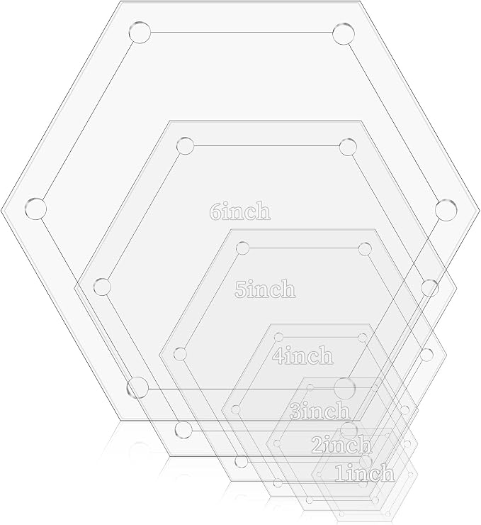 6 PCS Hexagon Templates Quilting Acrylic Templates Set, Diameter Hexagon Ruler by Unknown