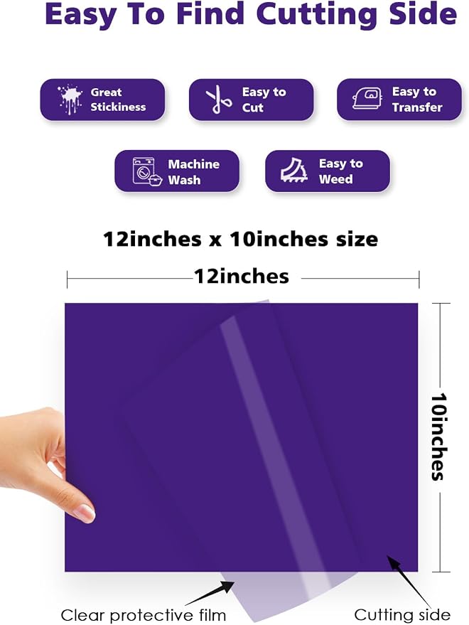 HTV Purple Heat Transfer Vinyl Bundle : 12" x 10" 16 Pack Heat Transfer Vinyl - Image 4