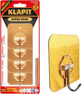 KLAPiT Super Hook - Heavy-Duty Adhesive Gold Wall Hooks, Holds Up to 11 lbs, Waterproof, No Damage, Easy Install on Tile, Wood, Stone, Glass & Metal - Made of Steel (Gold, 4pc)