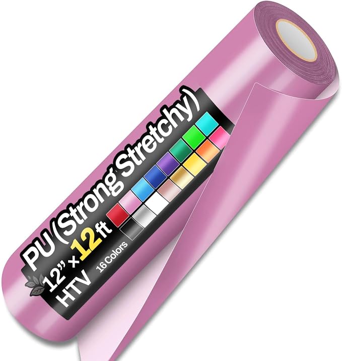 12" x 12ft Heat Transfer Vinyl Rolls, PU HTV Viny Pink by Sooez