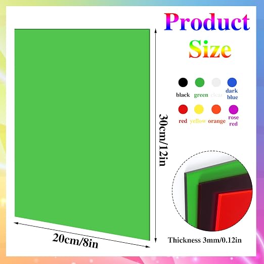 8 Pack Colored Acrylic Sheets 8 x 12 Inch, 1/8 Inch Thick, 8 Colors | - Image 2