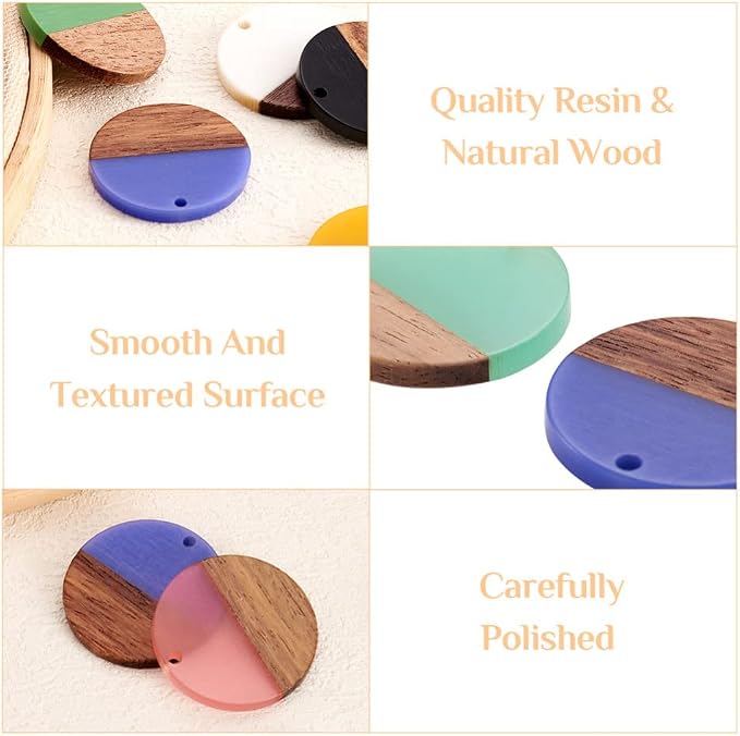 FASHEWELRY 18Pcs Flat Round Wood Resin Earrings Charms 28.5mm Mixed Color Round - Image 2