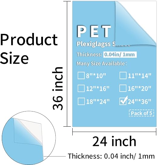 5 Pack 24x36"" PET Sheets 0.04"" Thick PET Plexiglass Sheets Panels - Image 2