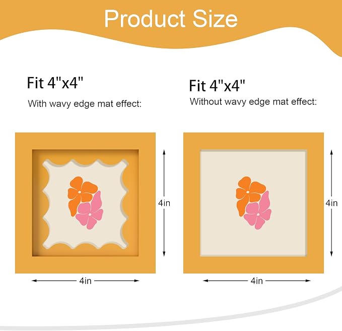 4x4 Picture Frame with Real Glass, Wooden cute 4 x 4 Photo Frame with Wavy Mat - Image 2