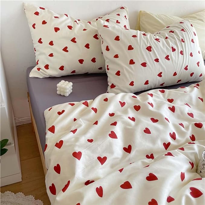 Nayoroom Heart Duvet Cover Twin Size Cute Red Love Heart Printed on White - Image 6