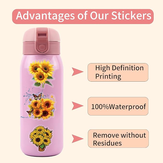 Sunflower Stickers 63Pcs Waterproof PET Sunflower Decals - Image 5