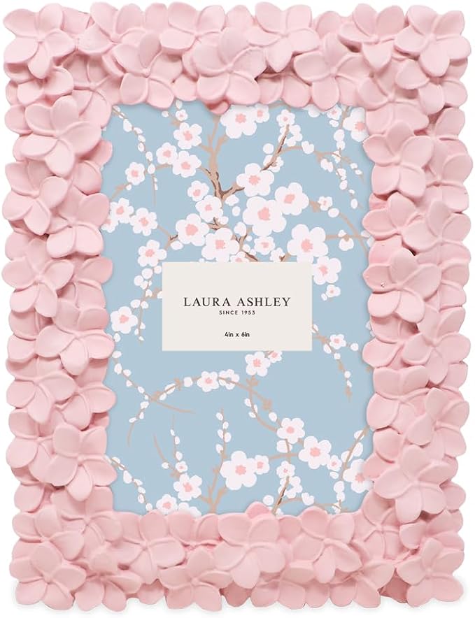 Laura Ashley 4x6 Pink Flower Textured Hand-Crafted Resin Picture Frame - Image 2