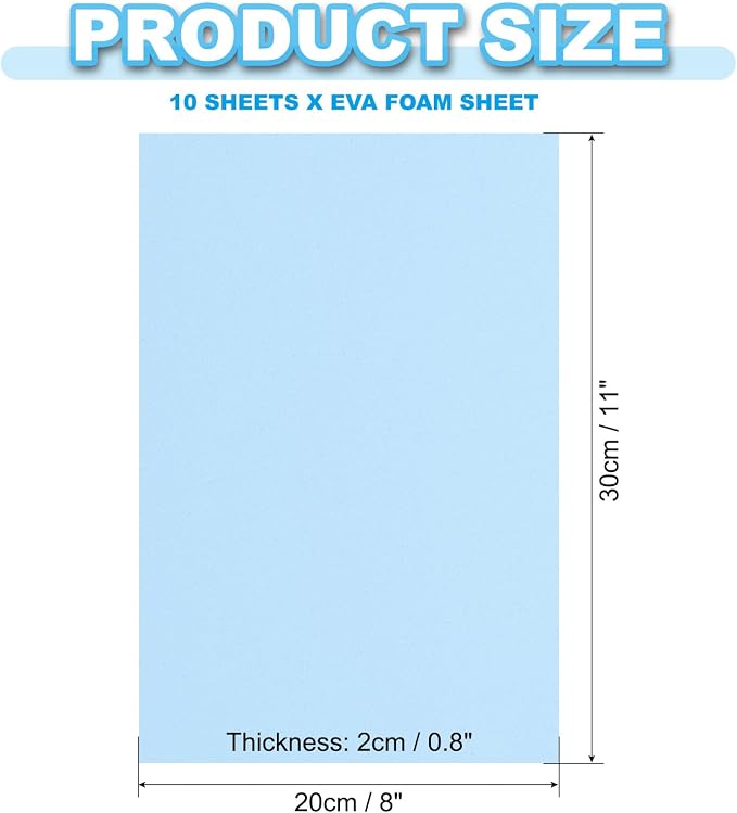 PATIKIL EVA Foam Sheet 10Pcs 12x8 Inch 2mm Thick Light Blue | Easy Cutting EVA - Image 2
