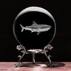 3D Shark Crystal Ball with Stand Lase Engraved Glass Sphere Paperweight Shark by Unknown