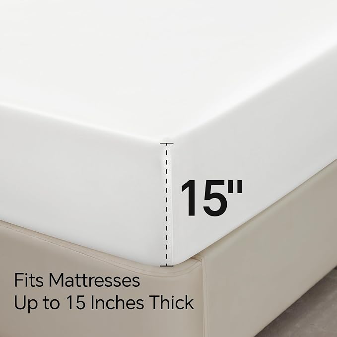 BEDELITE Satin Sheets Twin XL Size Bed Set, Luxury Soft White Silky Sheets - Image 6