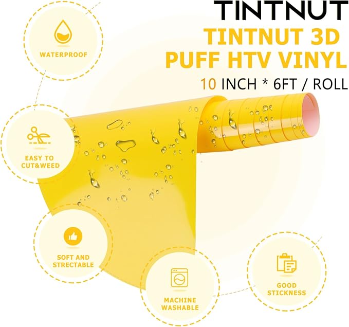Tintnut Yellow Puff Heat Transfer Vinyl Roll, easy cut & weed, stretch washable - Image 2