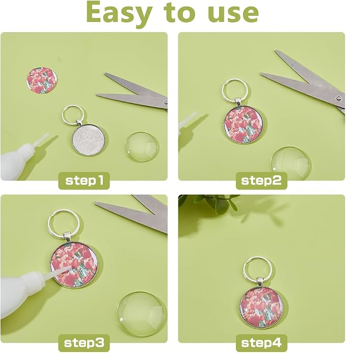DICOSMETIC 10 Sets Cabochon Keychain Blanks Keychain Pendant Tray 35mm Platinum - Image 4