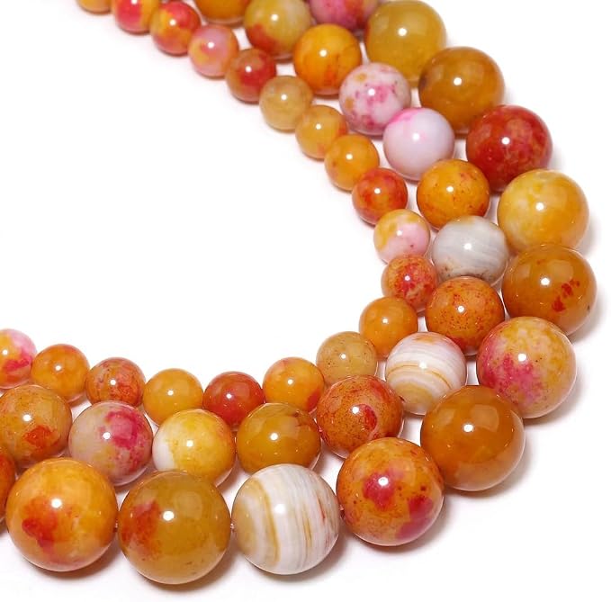 35pcs Round Loose Orange Fire Agate Beads by Yochus