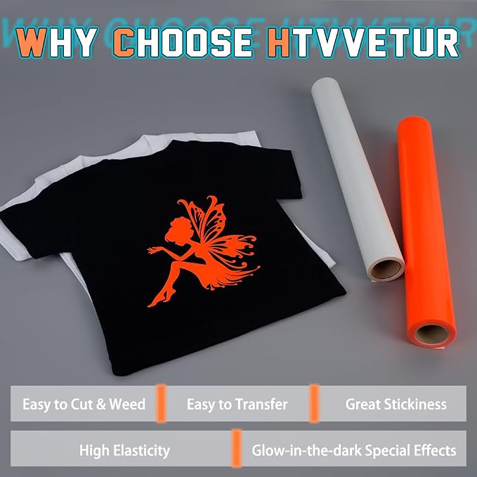 HTVVETUR Glow in The Dark HTV Heat Transfer Vinyl Roll 12 Inch by 20 Feet Iron - Image 4