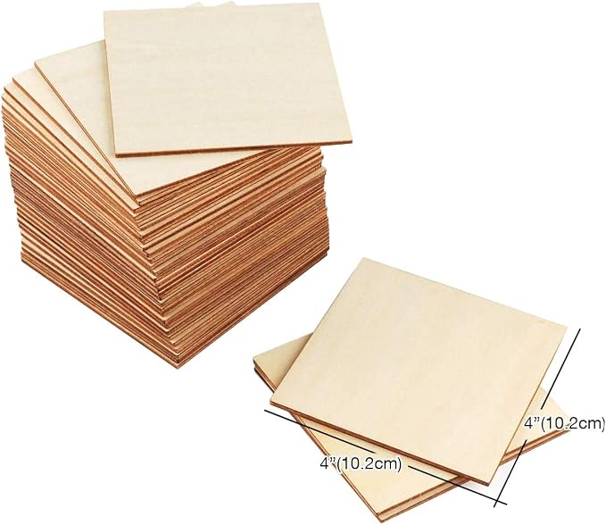 Unfinished Wood Pieces 50 Pcs 4"x4" Inch Wooden Cutout Tiles Blank Wood Slices by Thiecoc