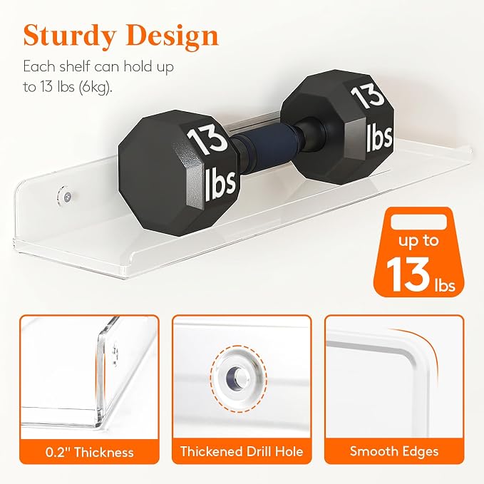 Lifewit Floating Shelves for Wall, Acrylic Display Shelf Wall Mounted for Figure - Image 3
