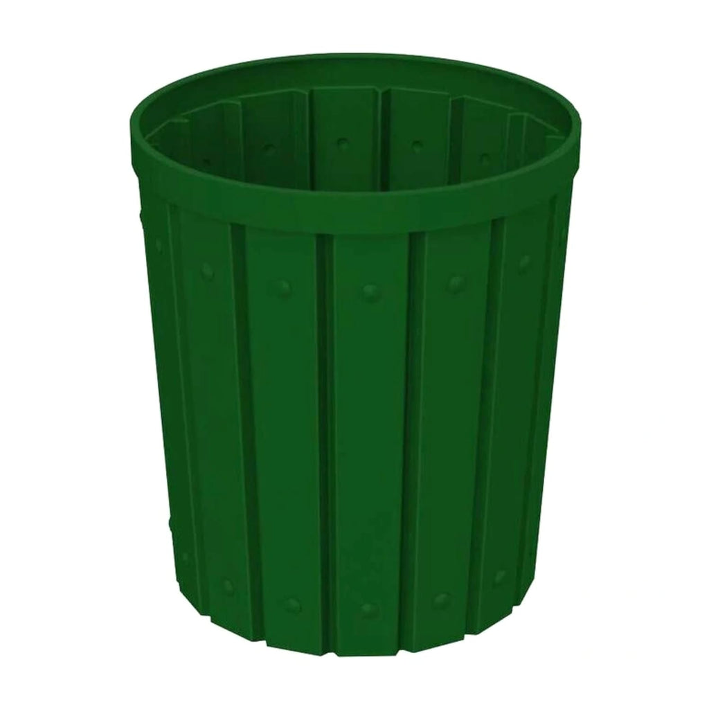 42 Gallon Slatted Circle 100% Recycled Plastic Commercial Outdoor and Indoor Trash Can with Push Open Dome Lid and Internal Liner | Great for Schools and Businesses - Green