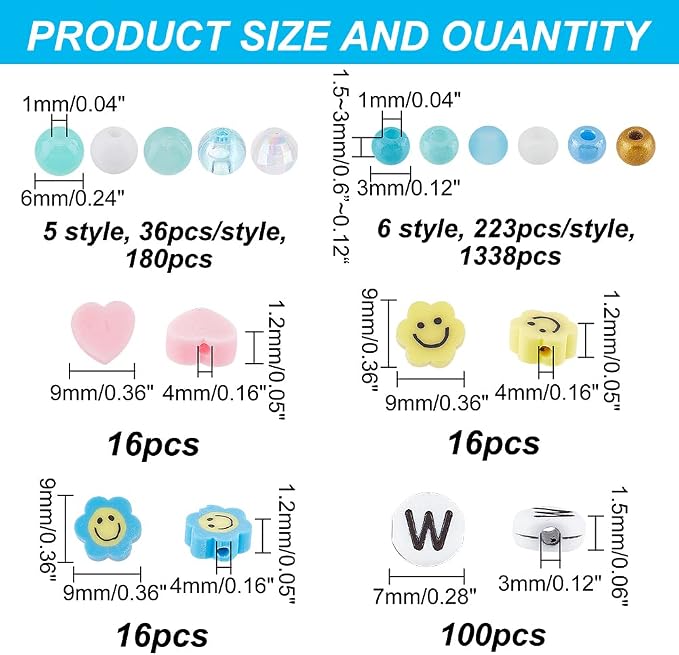 arricraft 1666 Pcs Bracelet Making Kit, Glass Acrylic Round Beads, Polymer Clay - Image 2