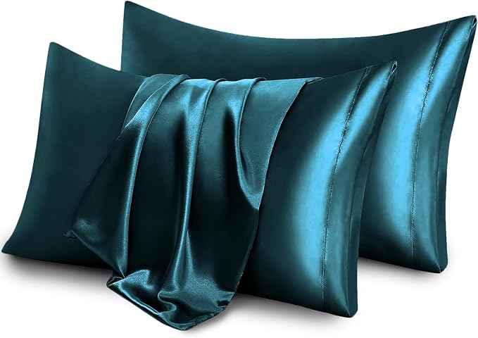Aormenzy Satin Pillow Cases for Women King Size Set of 2, Dark Teal Satin - Image 6