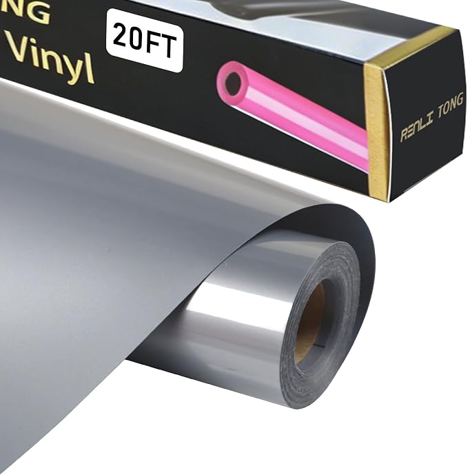 RENLITONG Silver Iron on Vinyl 12Inch by 20ft Roll Heat Transfer Vinyl by RENLITONG