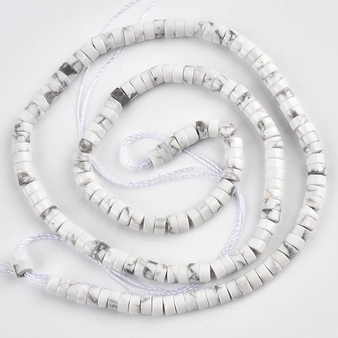 165pcs 4x2mm Natural White Howlite Heishi Disc Rondelle Spacer Stone Semi - Image 5