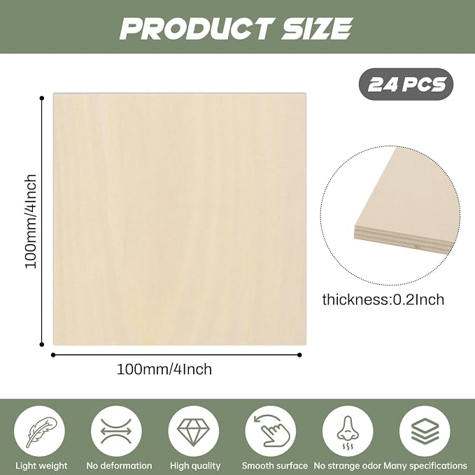 24 Pack Plywood Sheets, Unfinished Wood Boards Blanks - Image 2