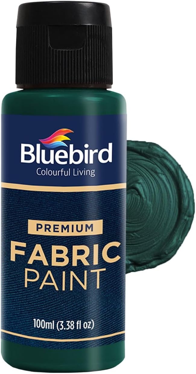 BLUEBIRD Fabric Paint, Pthalo Green, 3.4 Fl Oz, Permanent Fabric Paints by BluebirdArts