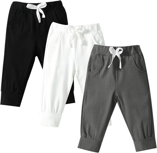 DREAM BUS Pack of 3 Toddler Jogger Pants with Pocket Toddler Boy Sweatpants Baby Boy Pants Infant Newborn Leggings