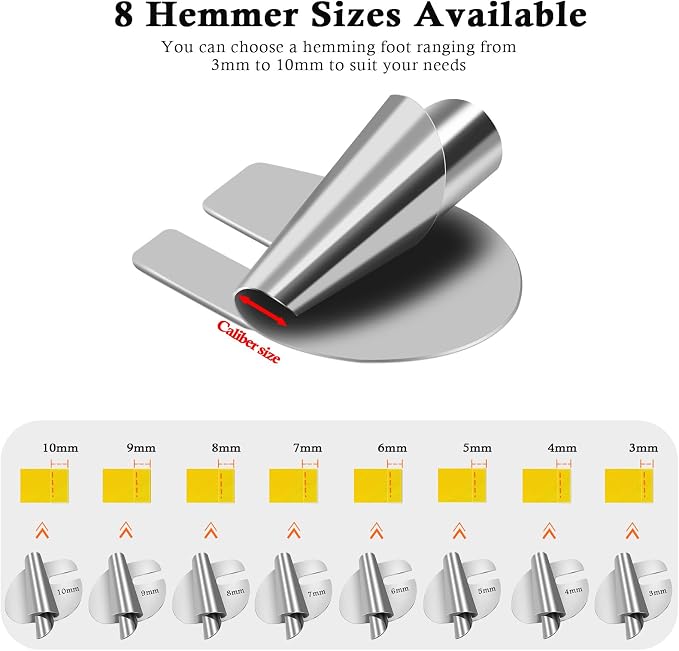 TIGARI Sewing Rolled Hemmer Foot, 8 Sizes Rolled Hem Presser Foot, Wide Rolled - Image 3