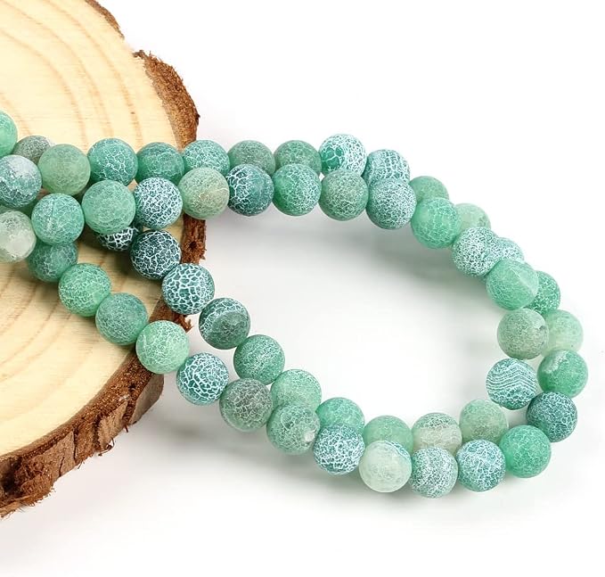 60pcs Natural Matte Green Oxidized Gemstone Beads，6mm Frosted Round Loose Stone - Image 7