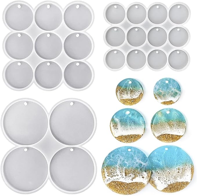 RESINWORLD 25-Cavity Set of Large + Medium + Small Shiny Flat Circle Silicone by ResinWorld