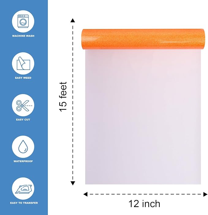 Neon Orange Glitter Heat Transfer Vinyl 12" x 15 ft HTV - Image 2
