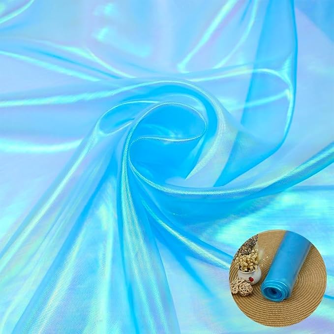 Sky Blue Iridescent Organza Fabric - Image 8