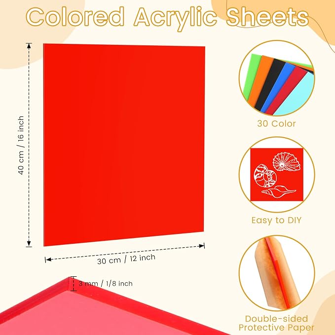 Geetery 30 Pack Colored Acrylic Sheets 1/8" Thick - Image 2
