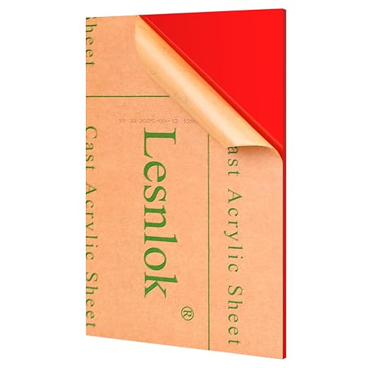 Lesnlok 12 x 24 Red Acrylic Sheets 1/4 inch Thick 6mm Cast Plexiglass Sheets by Lesnlok