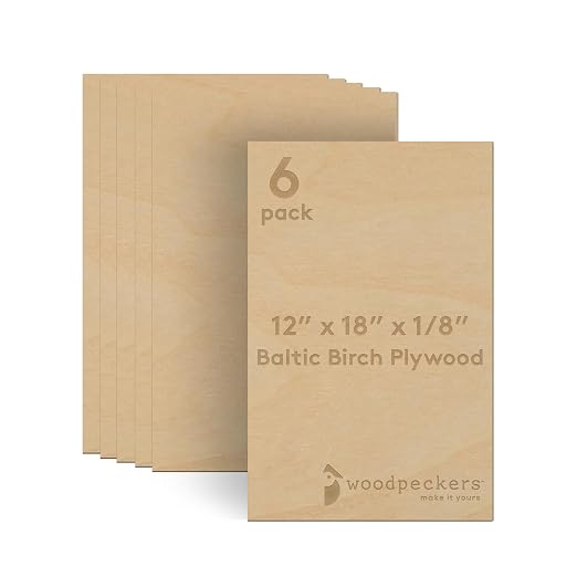 3 mm Baltic Birch Plywood 1/8 x 12 x 18 Inch, Box of 6 B/BB Grade Craft Wood by Woodpeckers