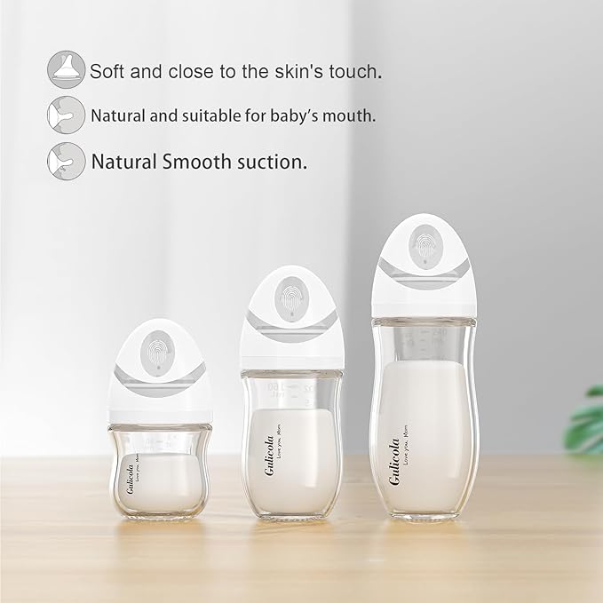 Gulicola Natural Glass Baby Bottle Newborn Set, 3 oz and 5 oz with Extra Slow Flow & Slow Flow Nipple, Anti Colic, 0-3 Months, 2 Pack - Pink