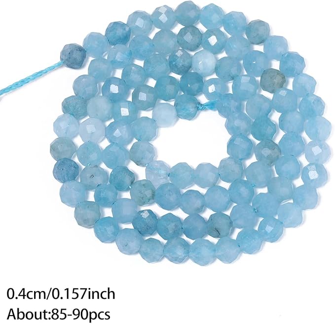 4mm 90pcs Deep Color Aquamarine Tiny Gemstone Beads - Image 3