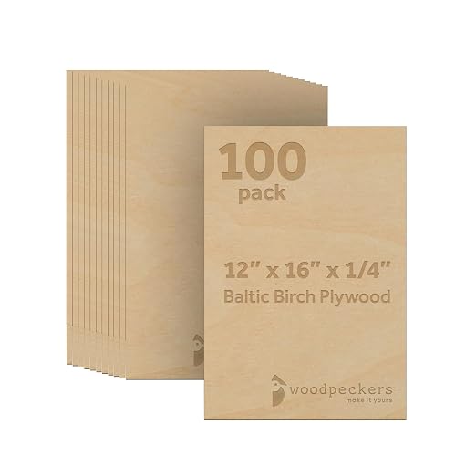 6 mm Baltic Birch Plywood 1/4 x 12 x 16 Inch, Box of 100 B/BB Grade Craft Wood by Woodpeckers